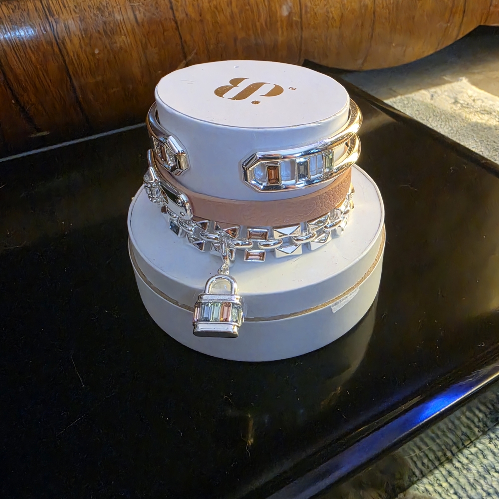 Stackable Pink and Silver Charm Bracelet Set by